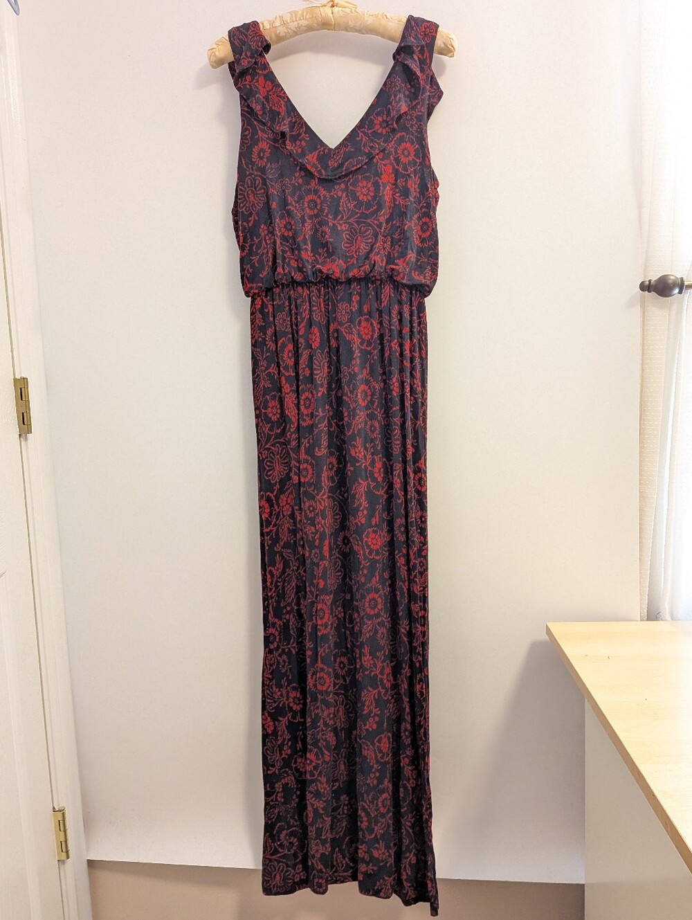 Loft Sleeveless V-Neck Floral Maxi Dress in Black and Red